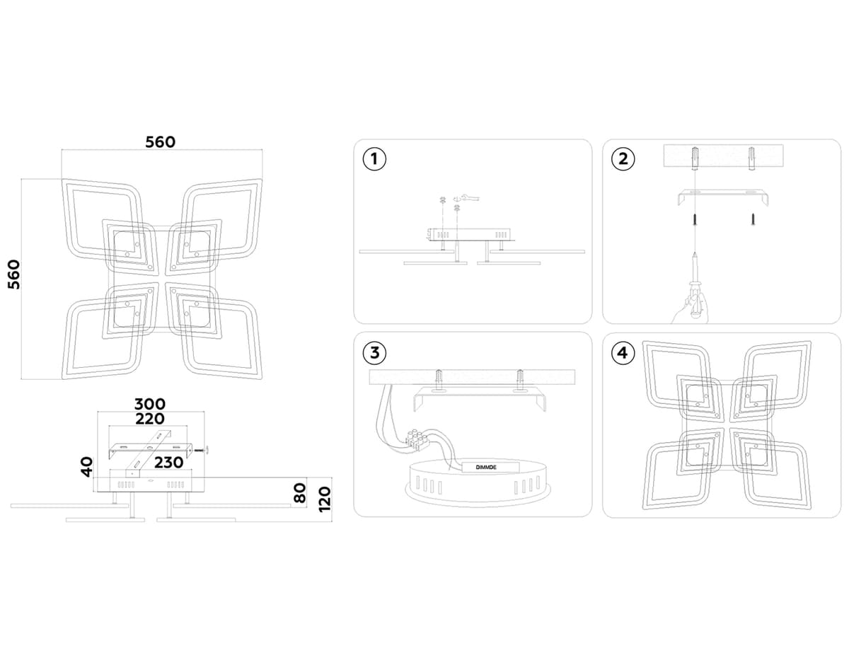 FA8912/4+4 BK/CH черный/хром 162W 3000K-6400K 560*560*120 (ПДУ РАДИО 2.4G)