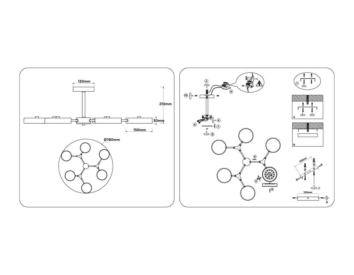 FL516333/6 WH/FGD белый/золото 108W 3000-6000K D780*210 (без ПДУ)