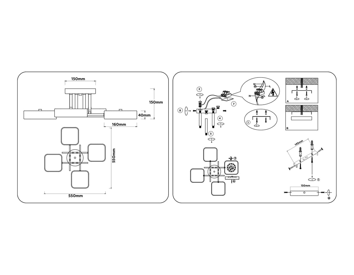 FL516343/4 BK/GD черный/золото 72W 3000-6000K 550*550*150 (без ПДУ)