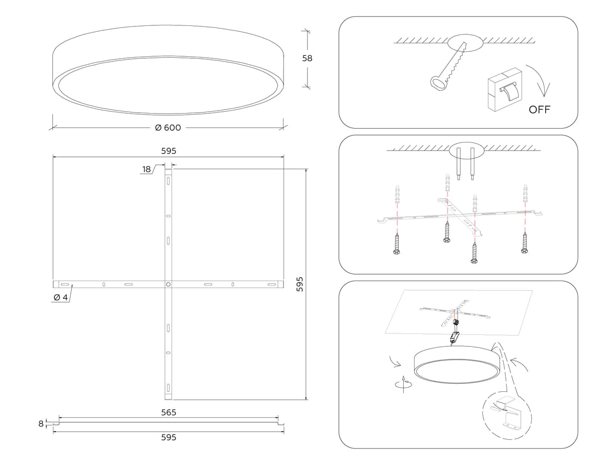 FV5535 WH белый LED 90W 3000K D600*58 (Без ПДУ)