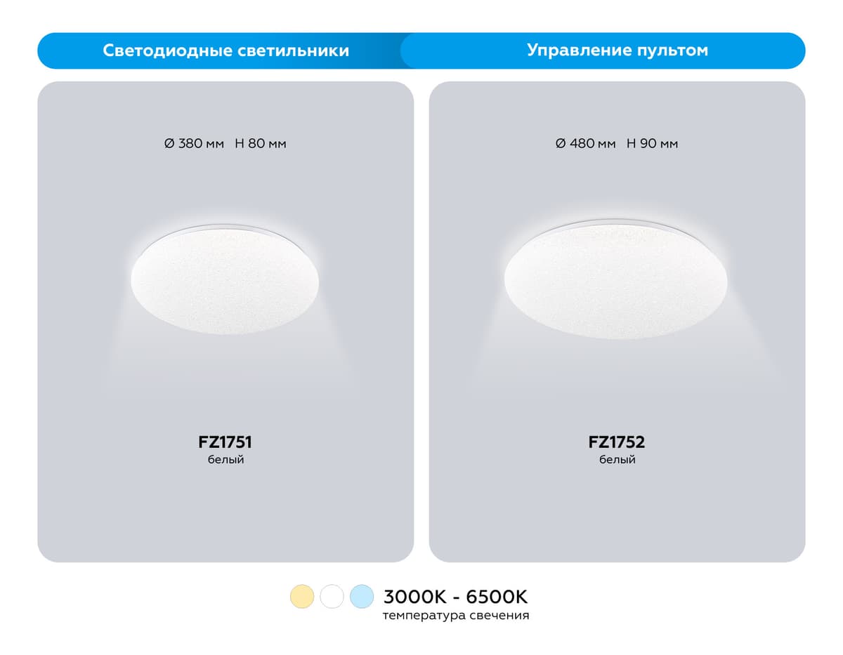 FZ1751 WH белый IP20 41W 3000-6500K 380*80 (ПДУ ИК)