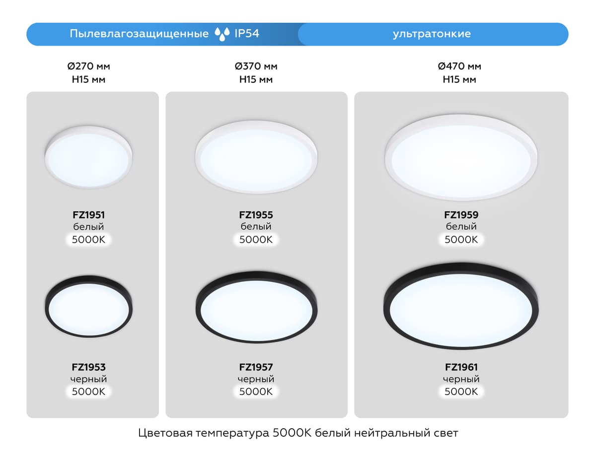 FZ1951 WH белый IP54 20W 5000K D270*15 (Без ПДУ)