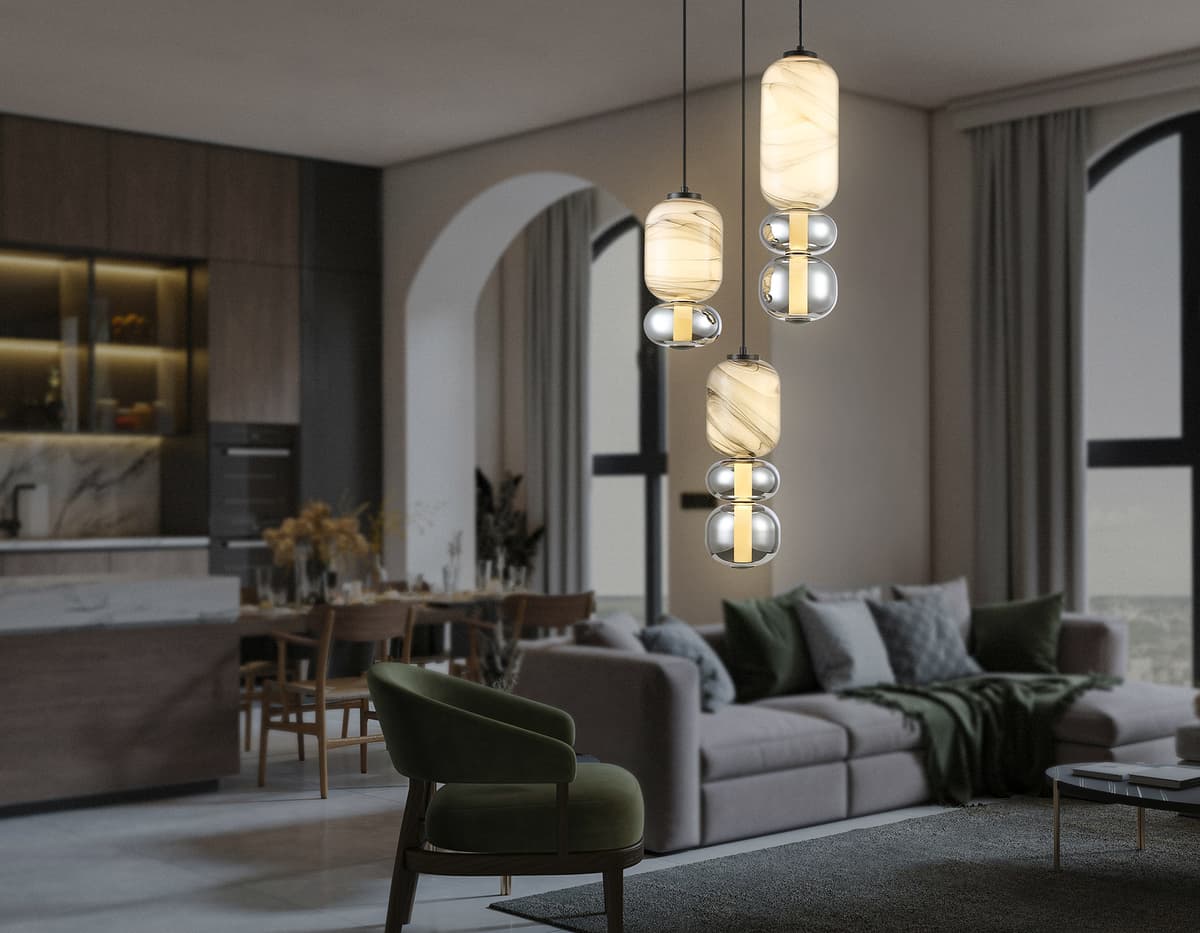 LH11036/3 BK/MG/SM черный/мраморно-серый/дымчатый 40W 3000K D410*2050