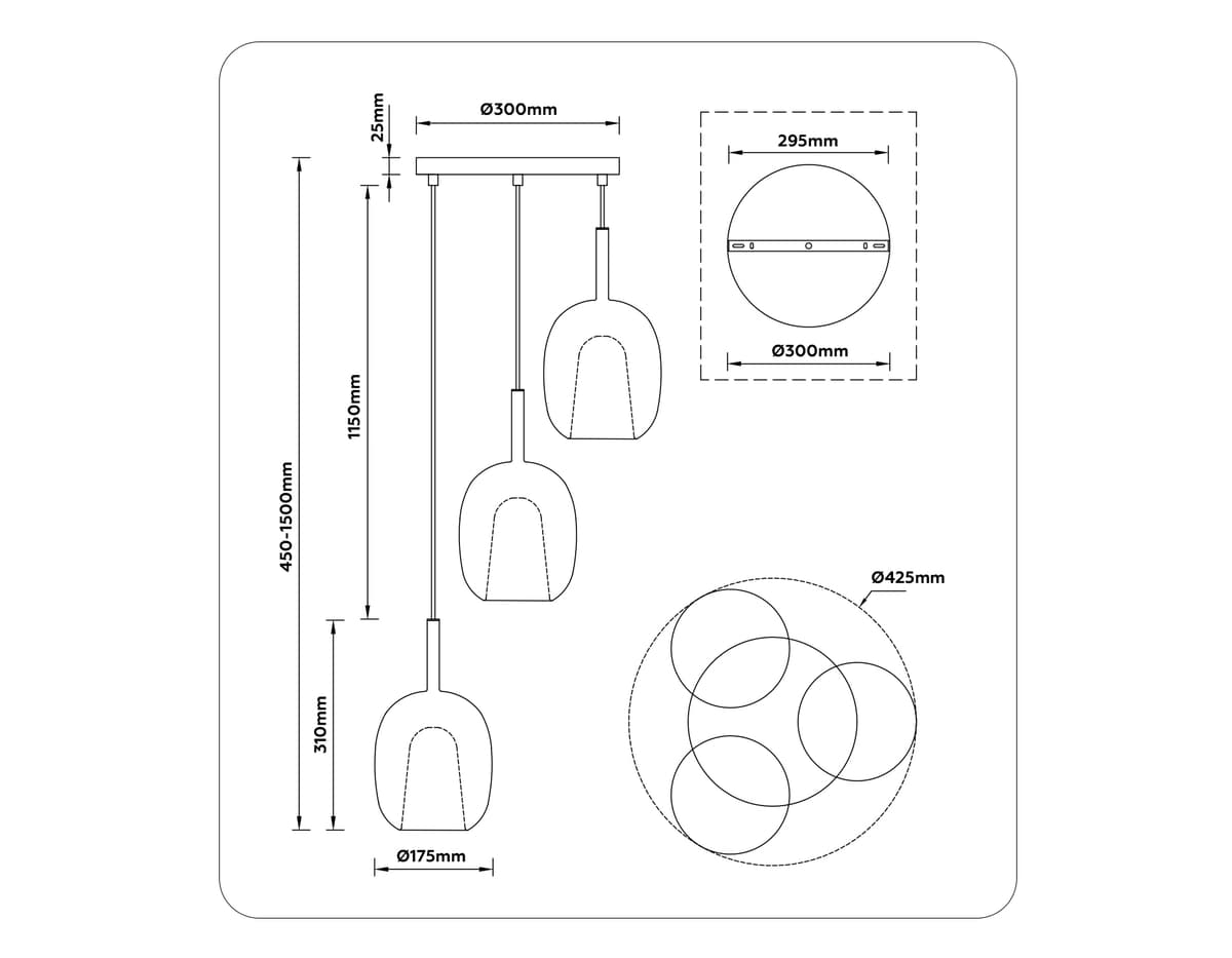 LH11153/3 BK/WH/SM черный/белый/дымчатый E27*3 max 60W D425*1500