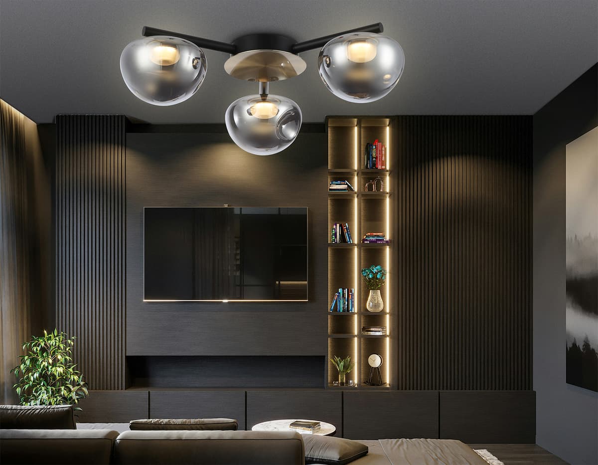 LH12006/3 BK/GD/SM черный/золото/дымчатый 18W 3000K D640*170