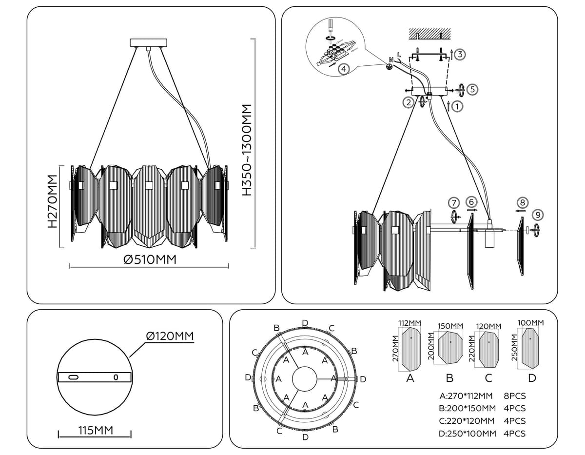 LH31251/6 BS/CL латунь/прозрачный E14*6 max 40W D510*270