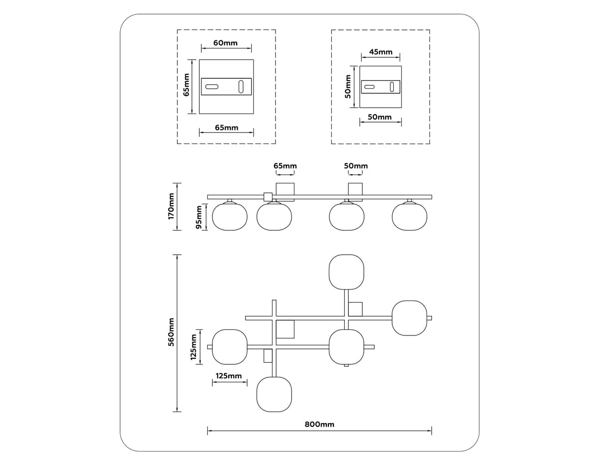 LH51015/5 BK/BS/FR черный/латунь/белый матовый G9*5 max 28W 800*560*170