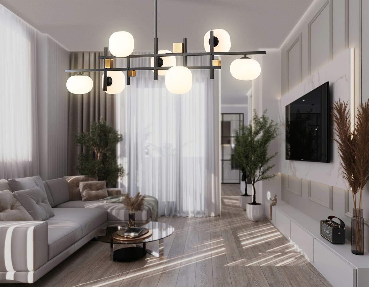 LH51017/7 BK/BS/FR черный/латунь/белый матовый G9*7 max 28W 1100*240*300