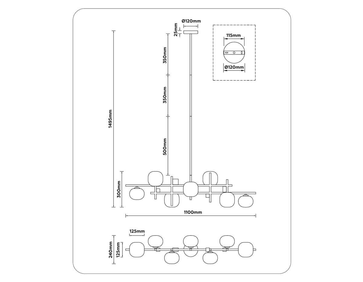 LH51017/7 BK/BS/FR черный/латунь/белый матовый G9*7 max 28W 1100*240*300