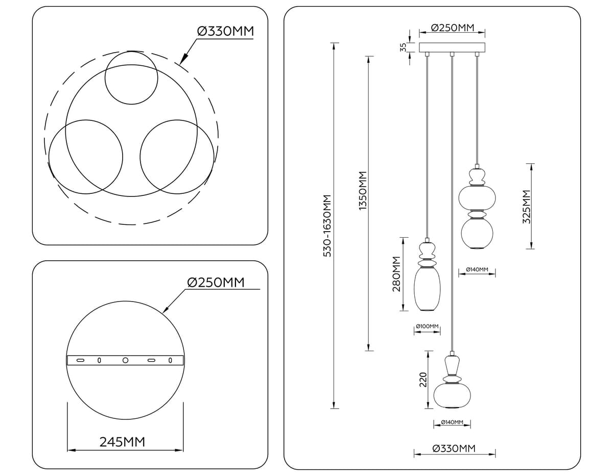 LH53143/3 BK/WH черный/белый 19W 3000K D330*1630