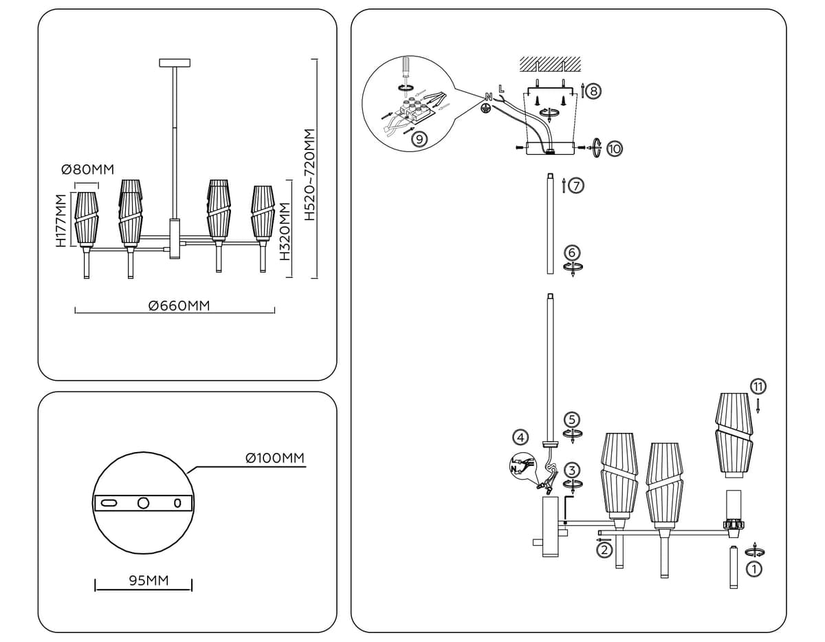LH55201/6 BS/CL латунь/прозрачный E14*6 max 40W D660*520