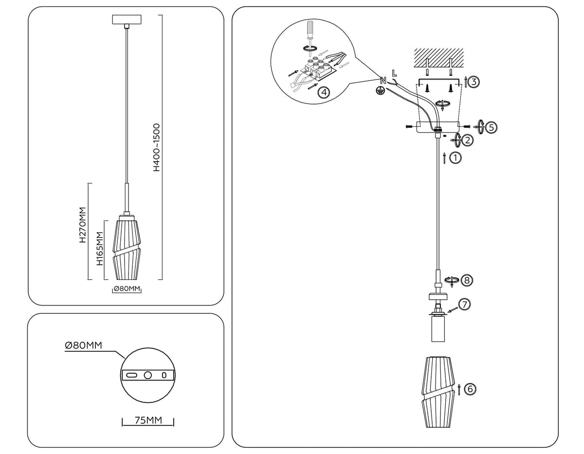 LH55208 BS/CL латунь/прозрачный E14 max 40W D80*270