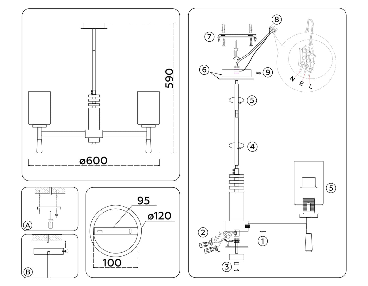LH56251/5 SN/FR никель/белый матовый E27/5 max 60W D600*590