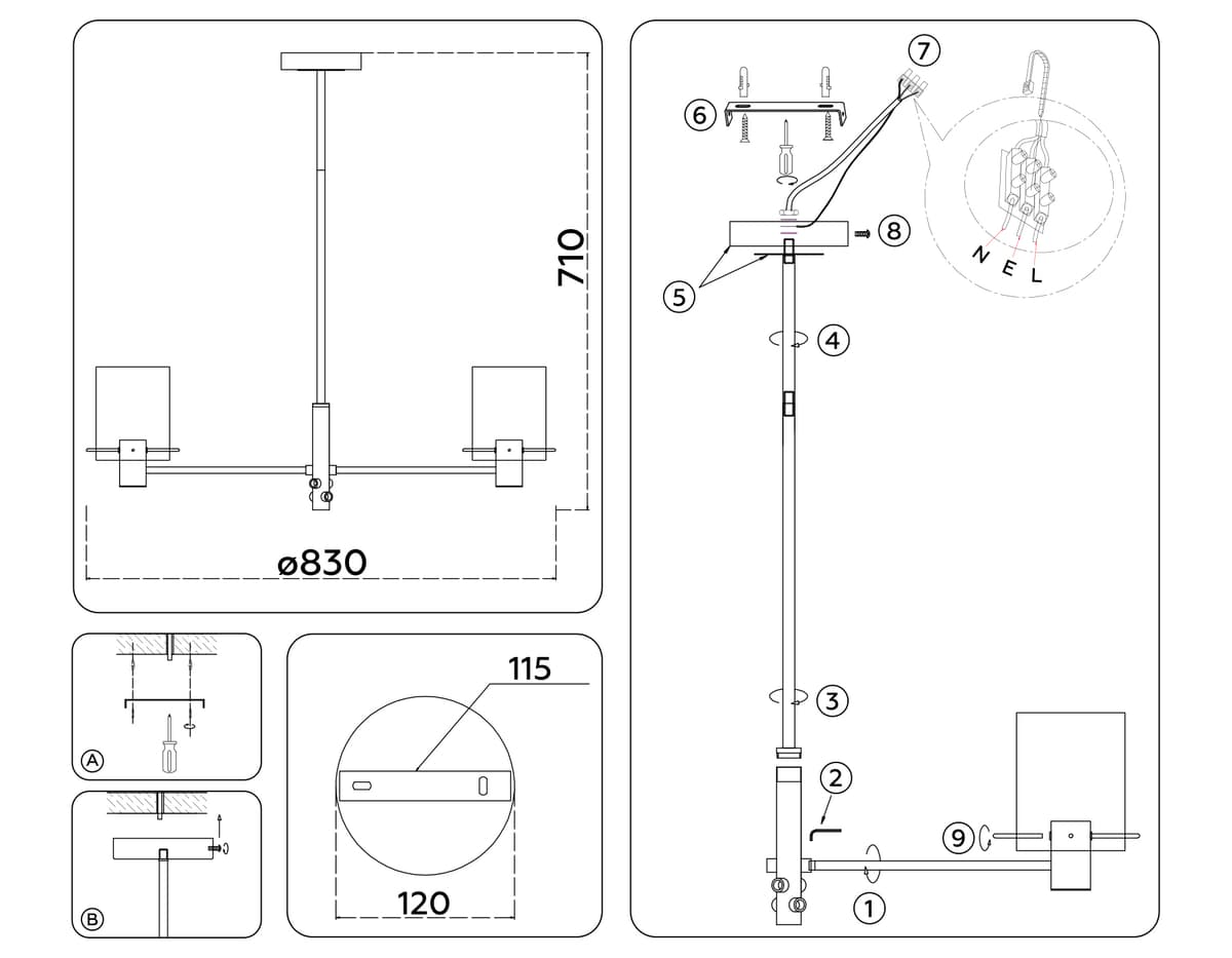 LH57033/8 BS/SM латунь/дымчатый E14/8 max 40W D830*710