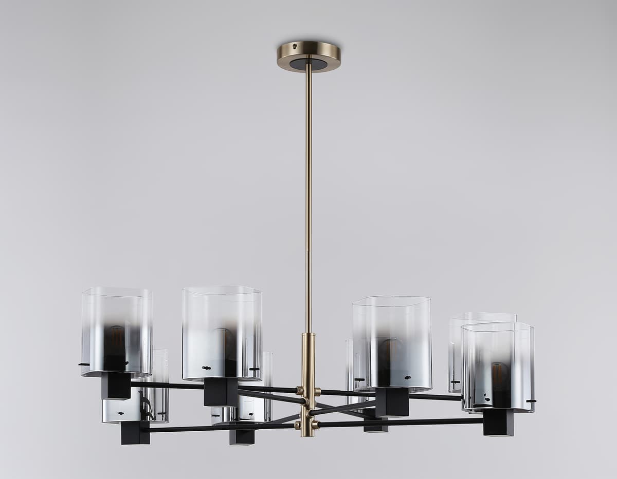 LH57043/8 BK/DBS/SM черный/темная латунь/дымчатый E14/8 max 40W D830*710