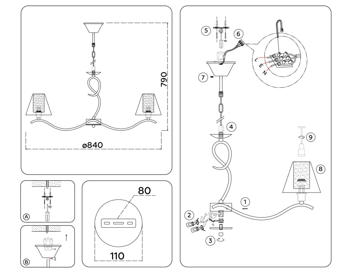 LH57093/7 BS/FR латунь/белый матовый E14/7 max 40W D840*790