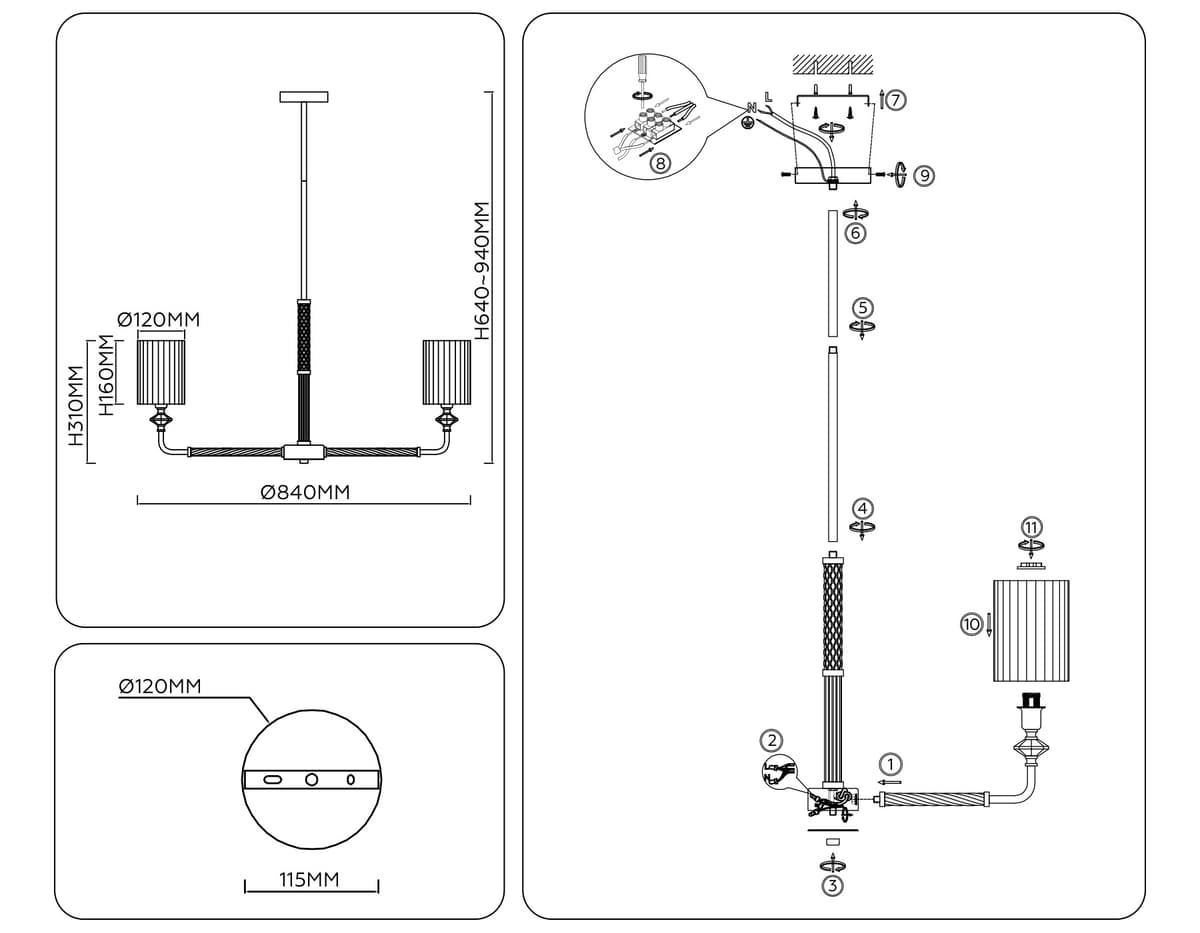 LH71503/7 BS/FR латунь/белый матовый E14*7 max 40W D840*640