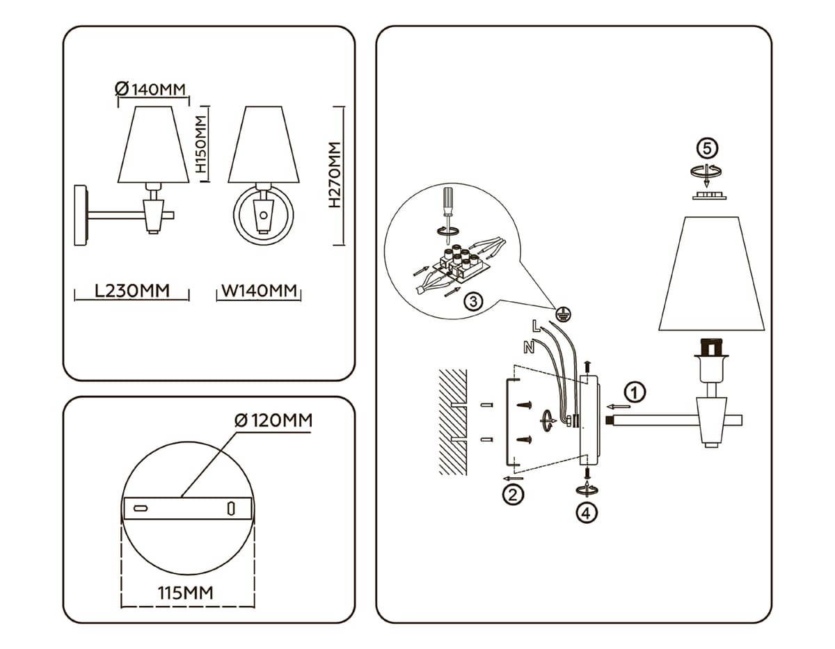 LH75047 BS/WH латунь/белый E14 max 40W 230*140*270