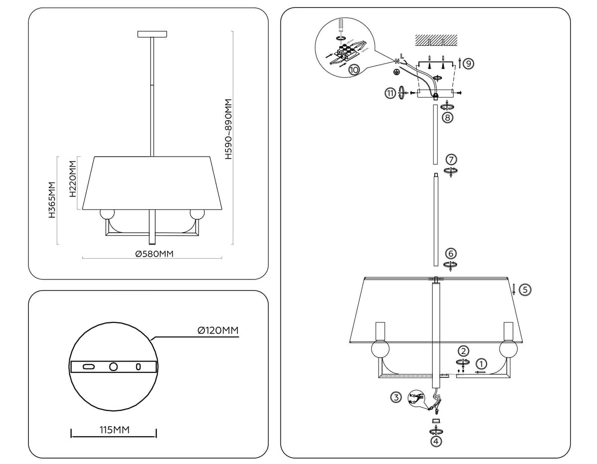 LH75150/5 BK/FR черный/белый матовый E14*5 max 40W D580*590