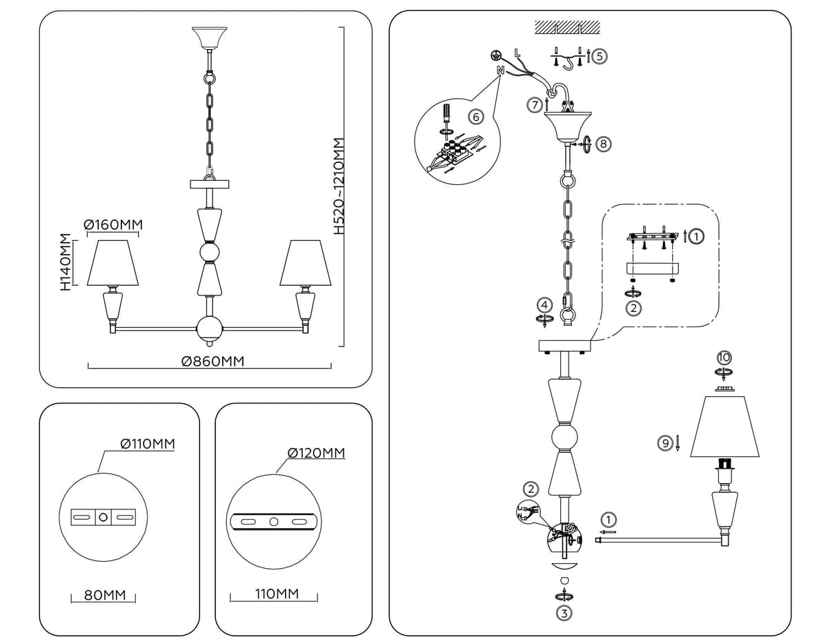 LH75256/7 SN/FR сатин никель/белый матовый E14*7 max 40W D860*520
