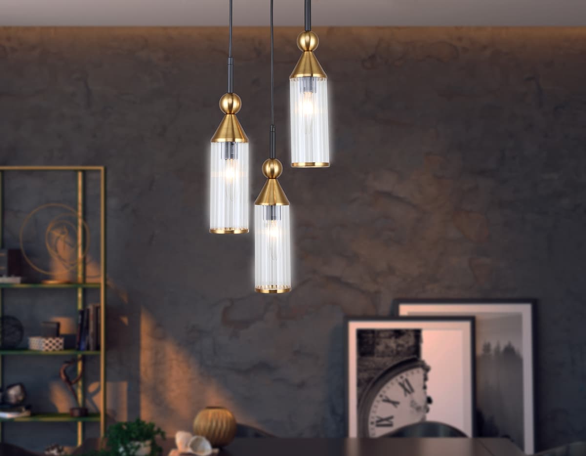 LH55252/3 BK/BS/CL черный/латунь/прозрачный E14*3 max 40W D230*1200