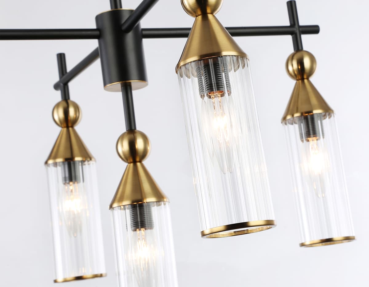 LH55256/5 BK/BS/CL черный/латунь/прозрачный E14*5 max 40W D520*520