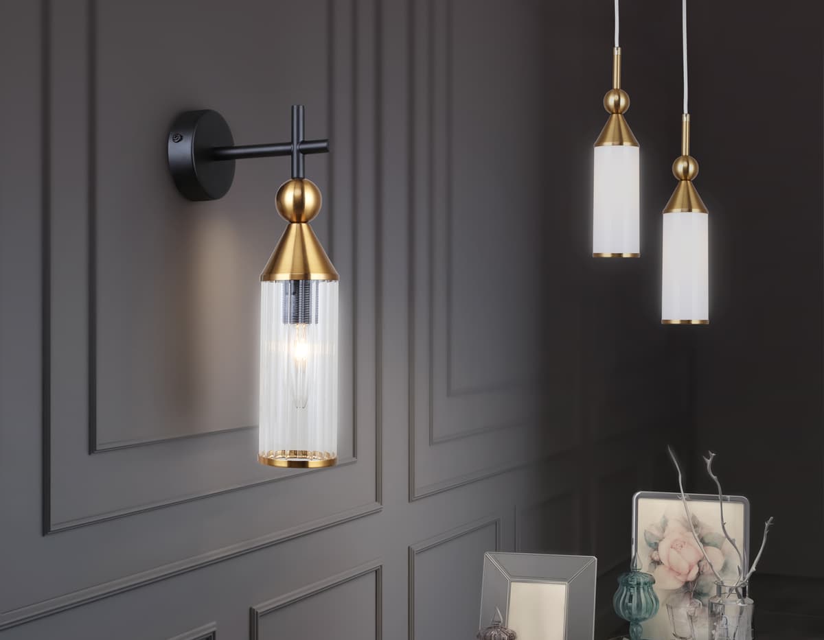 LH55260 BK/BS/CL черный/латунь/прозрачный E14 max 40W 140*80*310