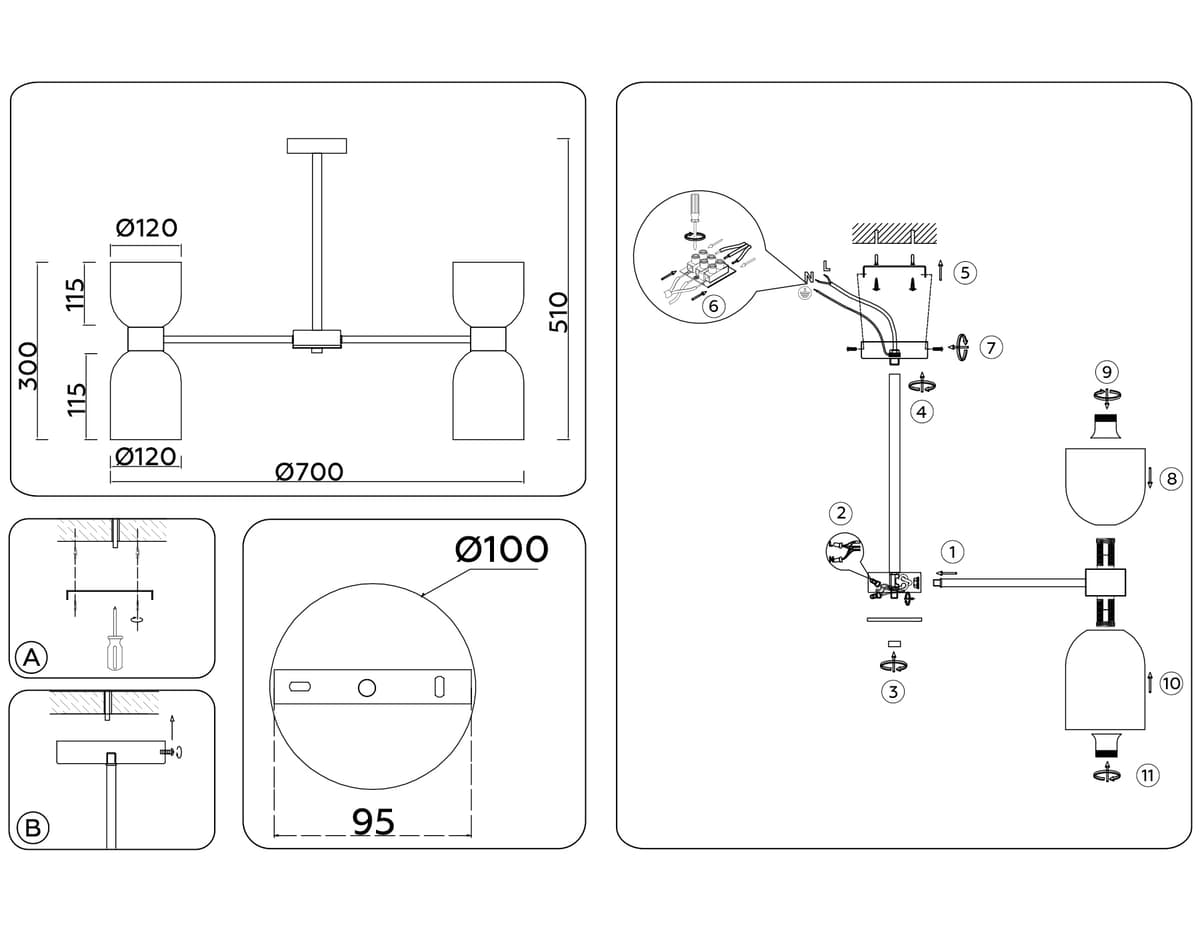 LH56093/10 BS/FR латунь/белый матовый E14*10 max 40W D700*510