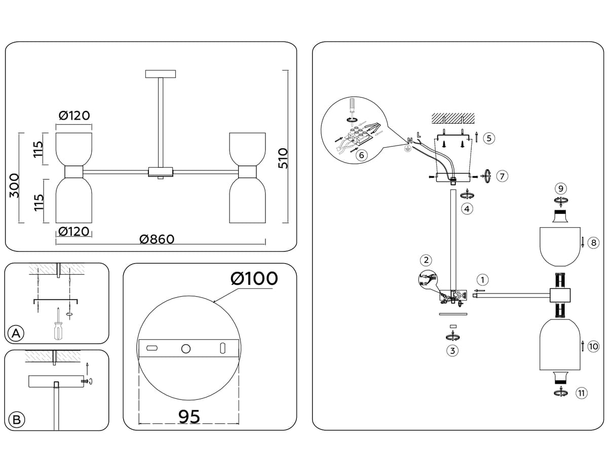 LH56095/16 BS/FR латунь/белый матовый E14*16 max 40W D860*510