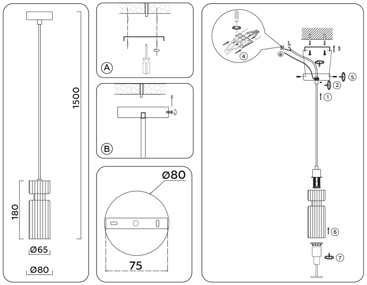 LH56111 BK/BS/CL черный/латунь/прозрачный E14 max 40W D65*1500