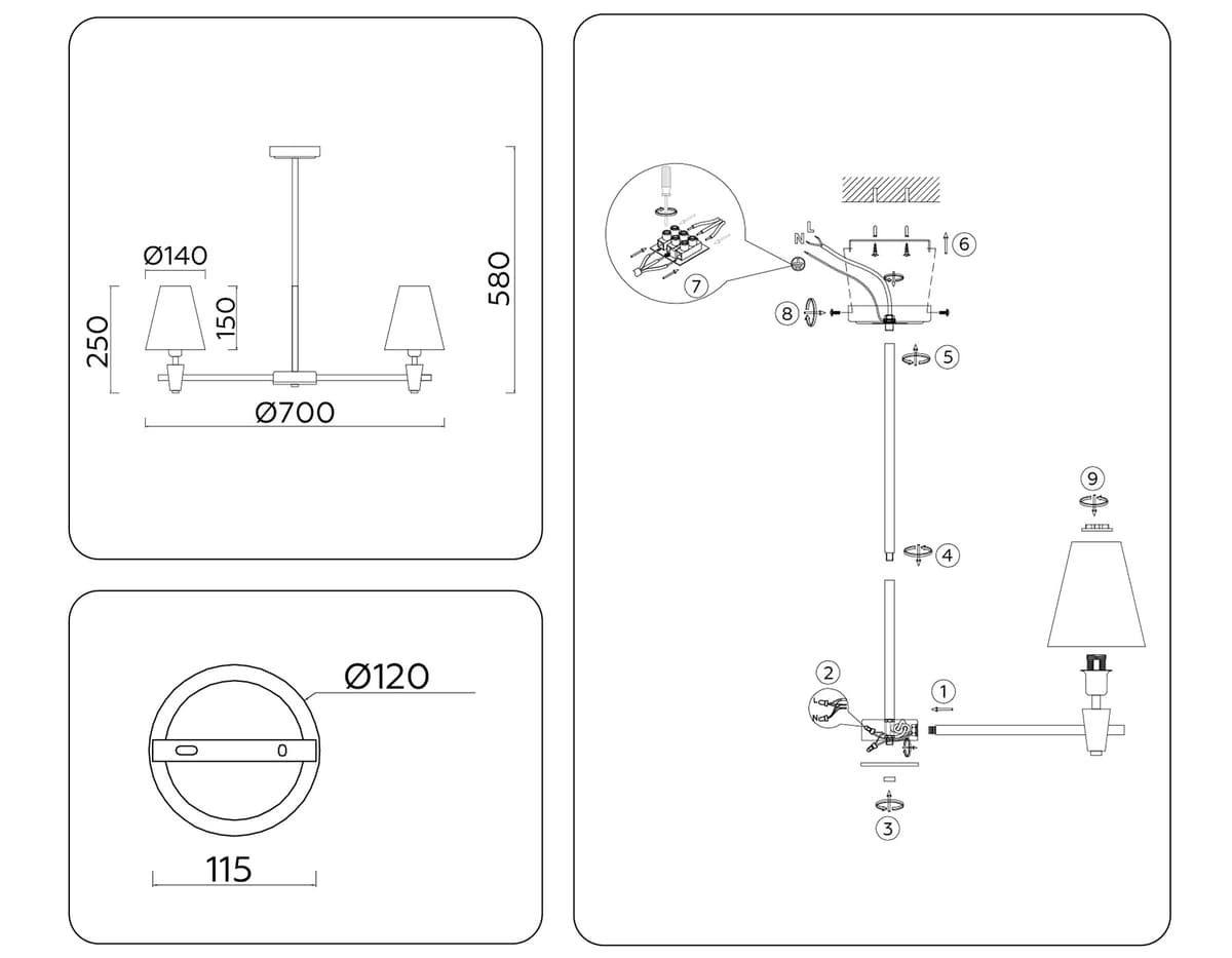 LH75051/5 BS/GN латунь/зеленый E14*5 max 40W D700*580