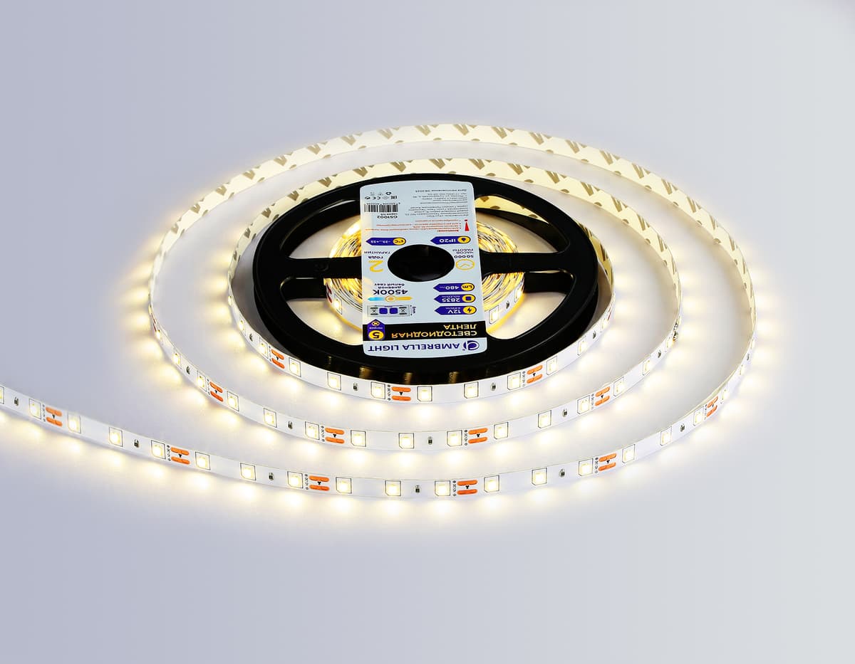 GS1002 2835 60Led/ 4.8W m/ 12V IP20 4500K/ 5000*8*1.2mm (2 конт.)