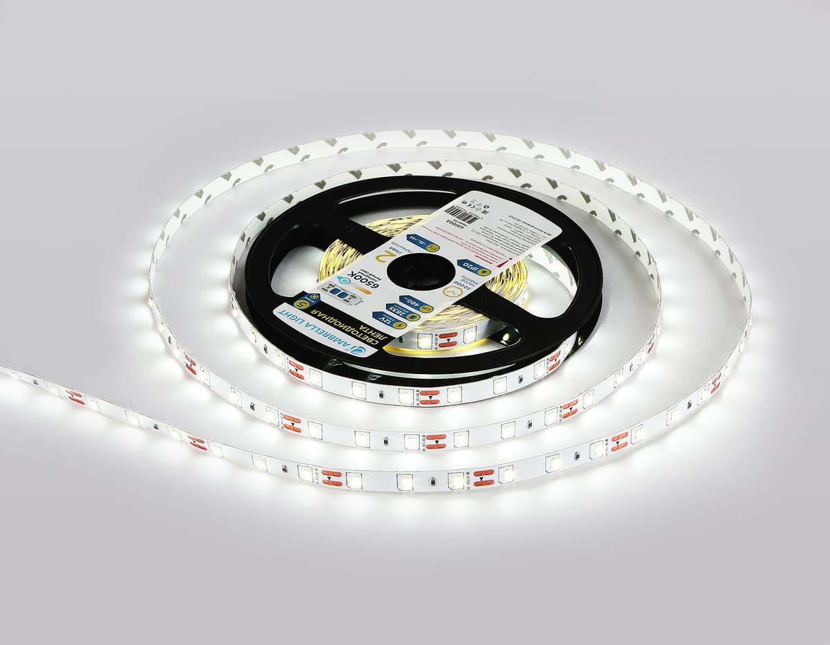 GS1003 2835 60Led/ 4.8W m/ 12V IP20 6500K/ 5000*8*1.2mm (2 конт.)
