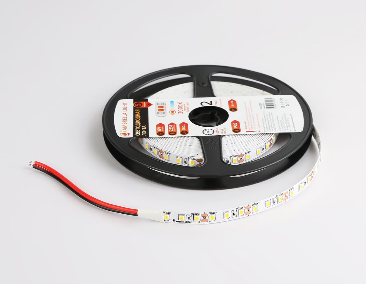GS1101 2835 120Led/ 9.6W m/ 12V IP20 3000K/ 5000*8*1.2mm (2 конт.)