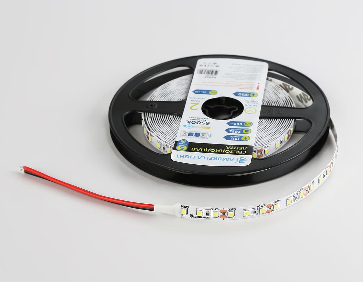GS1103 2835 120Led/ 9.6W m/ 12V IP20 6500K/ 5000*8*1.2mm (2 конт.)