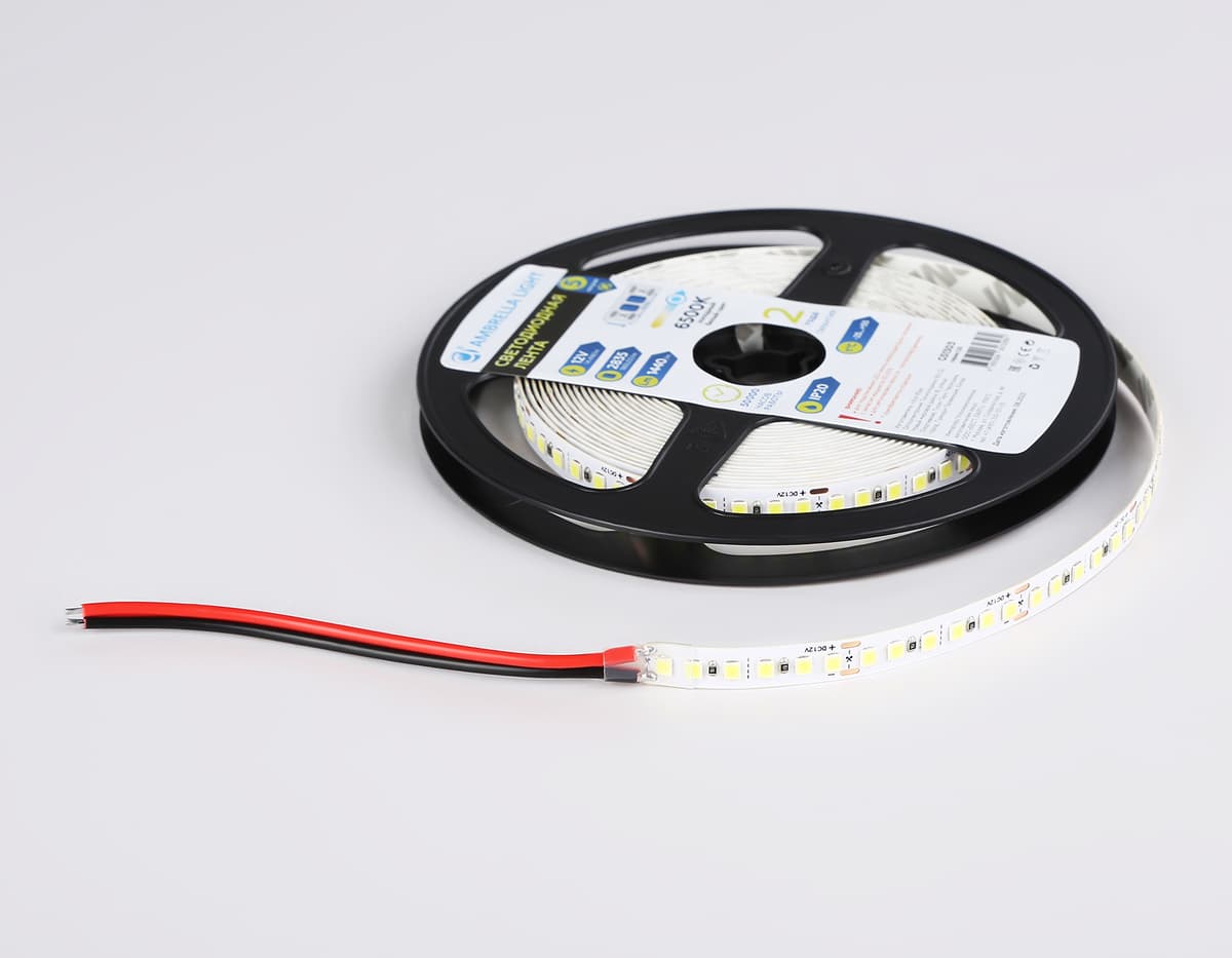 GS1303 2835 180Led/ 14.4W m/ 12V IP20 6500K/ 5000*8*1.2mm (2 конт.)
