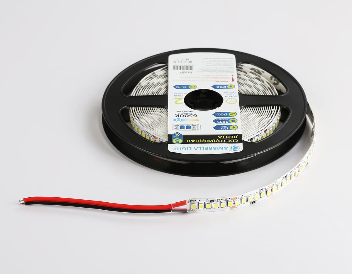 GS1403 2835 240Led/ 17W m/ 12V IP20 6500K/ 5000*10*1.2mm (2 конт.)