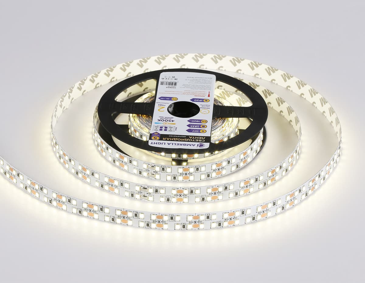GS1602 2835 240Led/ 19.2W m/ 12V IP20 4500K/ 5000*14*1.2mm (2 конт.)
