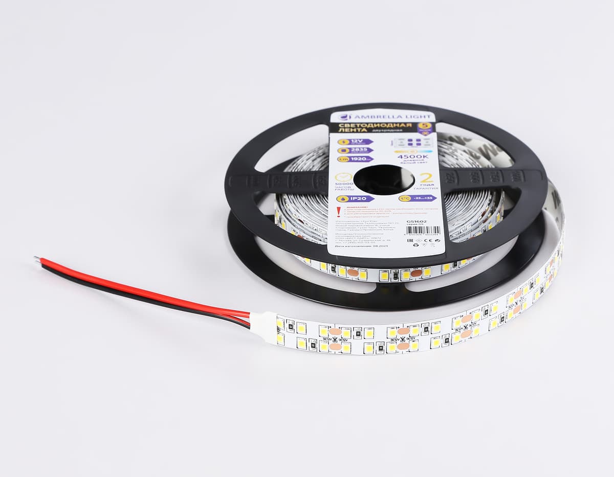 GS1602 2835 240Led/ 19.2W m/ 12V IP20 4500K/ 5000*14*1.2mm (2 конт.)