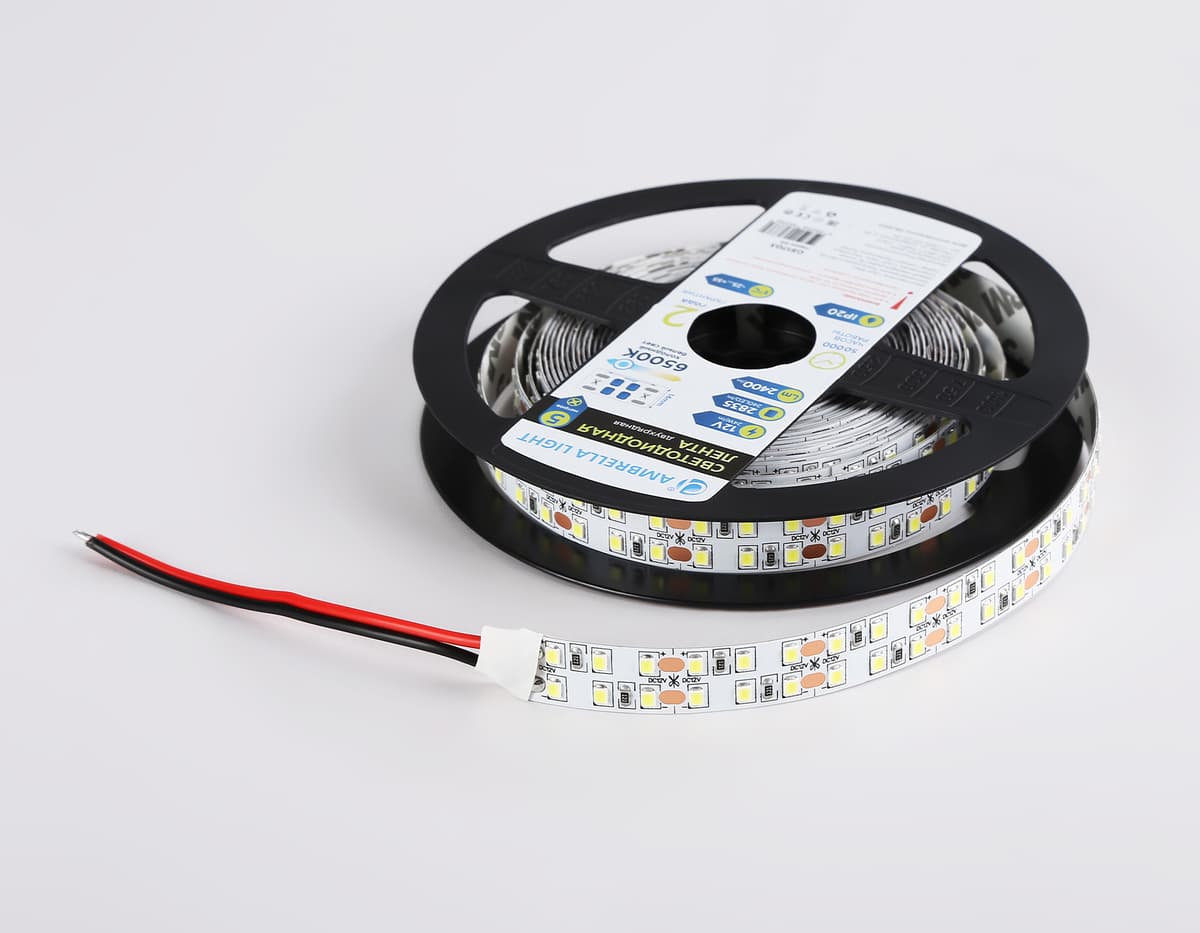 GS1703 2835 240Led/ 24W m/ 12V IP20 6500K/ 5000*10*1.2mm (2 конт.)