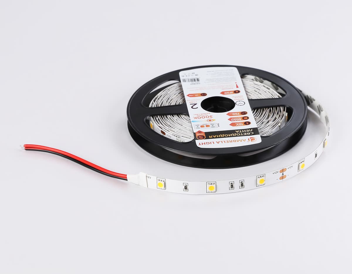 GS1801 5050 30Led/ 7.2W m/ 12V IP20 3000K/ 5000*10*1.87mm (2 конт.)