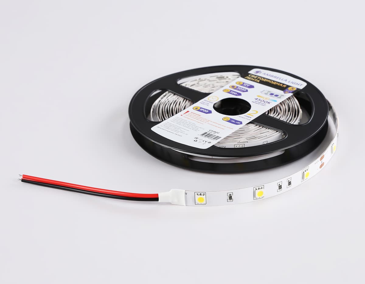GS1802 5050 30Led/ 7.2W m/ 12V IP20 4500K/ 5000*10*1.87mm (2 конт.)