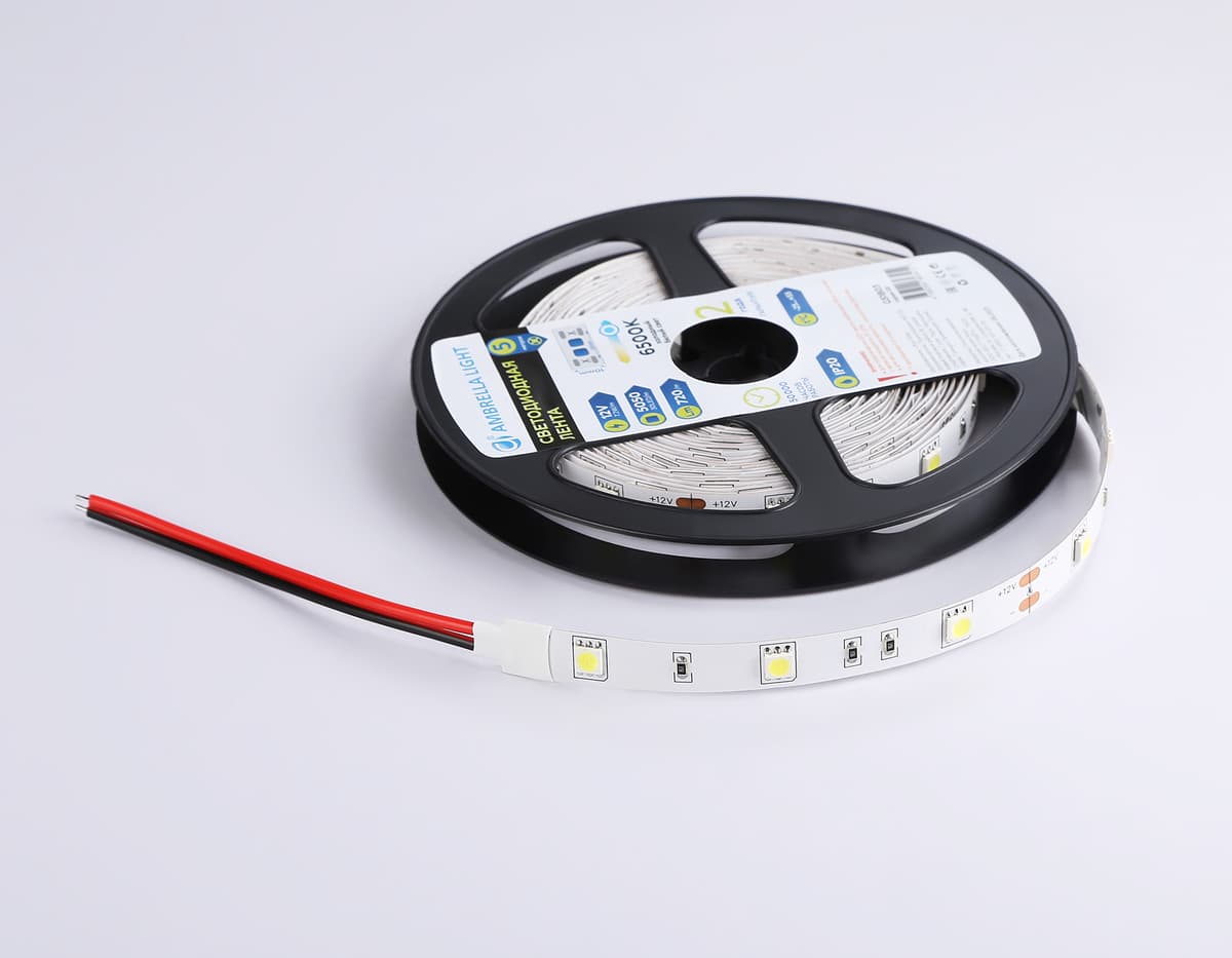 GS1803 5050 30Led/ 7.2W m/ 12V IP20 6500K/ 5000*10*1.87mm (2 конт.)