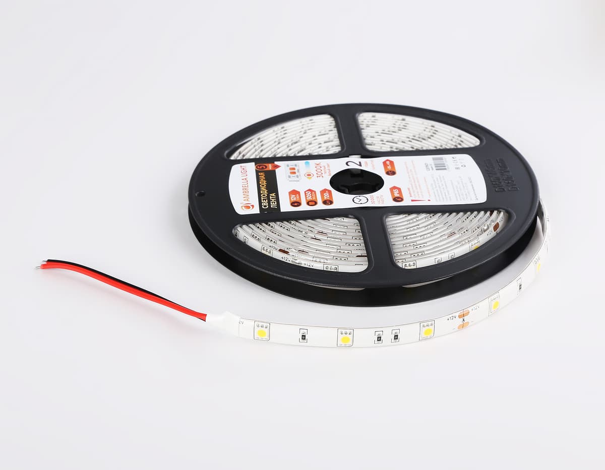 GS1901 5050 30Led/ 7.2W m/ 12V IP65 3000K/ 5000*10*2.87mm (2 конт.)