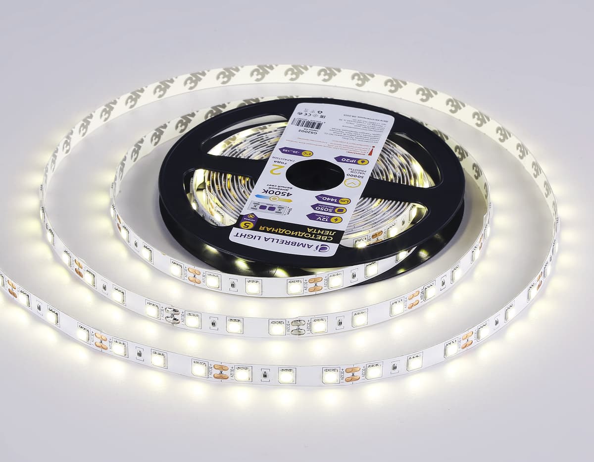 GS2002 5050 60Led/ 14.4W m/ 12V IP20 4500K/ 5000*10*1.87mm (2 конт.)