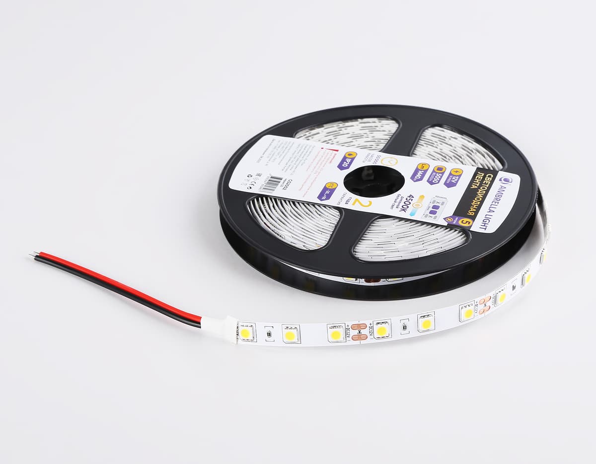 GS2002 5050 60Led/ 14.4W m/ 12V IP20 4500K/ 5000*10*1.87mm (2 конт.)