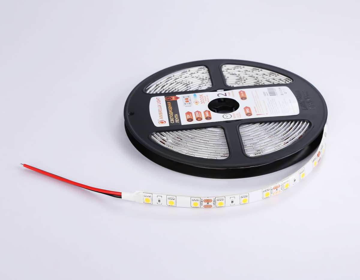 GS2101 5050 60Led/ 14.4W m/ 12V IP65 3000K/ 5000*10*2.87mm (2 конт.)