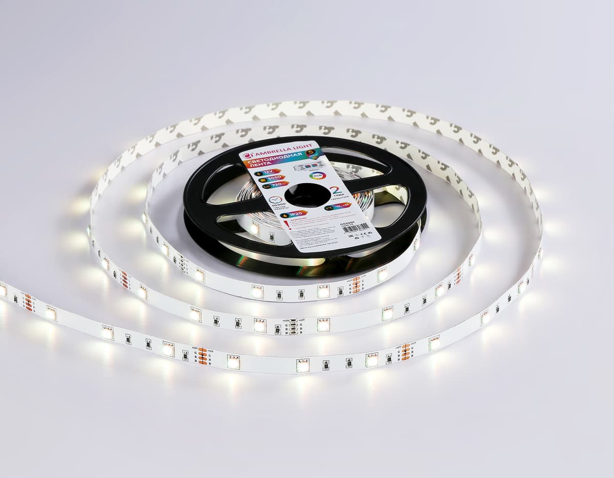 GS2201 5050 30Led/ 7.2W m/ 12V IP20 RGB /5000*10*1.87mm (4 конт.)