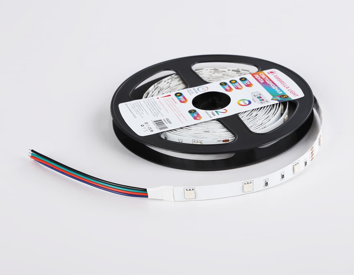 GS2201 5050 30Led/ 7.2W m/ 12V IP20 RGB /5000*10*1.87mm (4 конт.)