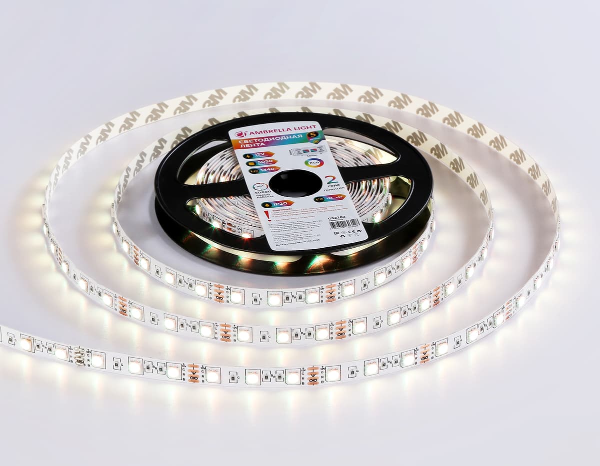 GS2202 5050 60Led/ 14.4 m/ 12V IP20 RGB/ 5000*10*1.87mm (4 конт.)